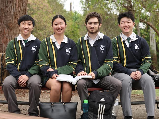 Killara High School HSC students Marcus Leung, Amber Ling, Cai Berman and Canny Wong after their Chemistry exam. Picture: Rohan Kelly