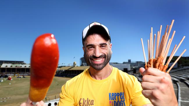 James Webb, winner of the Dagwood Dog eating contest, Ekka Bowen Hills, on Sunday 20th August 2023 - Photo Steve Pohlner