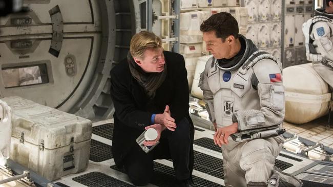 Christopher Nolan and Matthew McConaughey on set for the 2014 film Interstellar