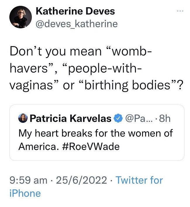 The Twitter exchange between ABC journalist Patricia Karvelas and former Liberal candidate for Warringah Katherine Deves. Picture: Twitter