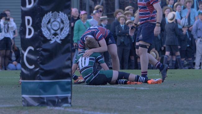 GPS First XV Rugby 2019 - The Southport School (TSS) vs Brisbane Boys' College (BBC). BBC flyhalf Conor Claridge is consoled by TSS player. Picture: 'The Season' Episode 1 / OnionTV