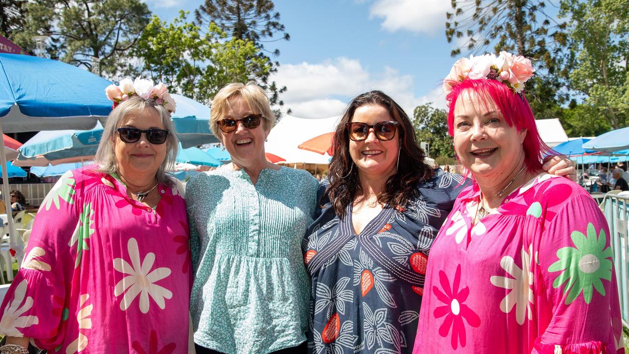 Kate Torkington (left), Kim McInnes, Diane Balke and Claire Torkington, Toowoomba Carnival of Flowers Festival of Food and Wine, Saturday, September 14th, 2024. Picture: Bev Lacey