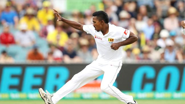 Vishwa Fernando celebrates the wicket of Khawaja at Manuka Oval. (Photo by Mark Kolbe/Getty Images)