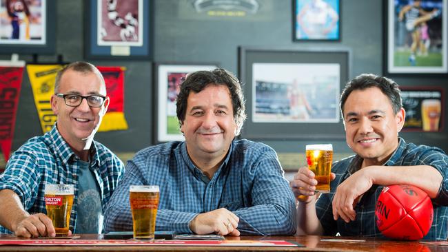 Andrew Maher, Mick Molloy and Sam Pang on the set of the Friday Front Bar.