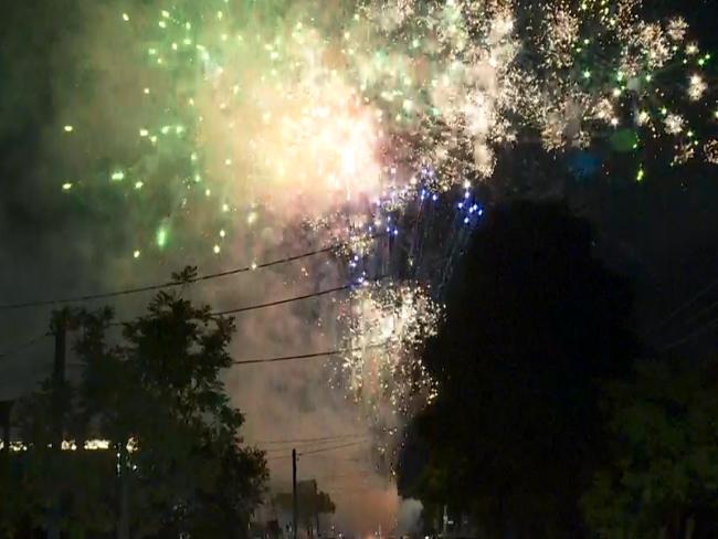 Fireworks go off above Maiden St, Greenacre. Picture: TNV