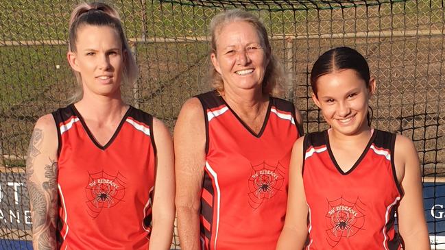 Three generations of the Miller and Casimiro families will be in action when the Darwin Hockey League grand finals are decided this week. From left, Shana Casimiro, Viki Miller and Niesha Casimiro.