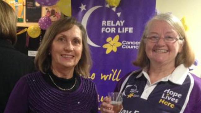 Lynne Pike, chairwoman Hills Relay For Life committee with Castle Hill Players relay team captain at last year's Pavilion Theatre fundraiser for the Cancer Council