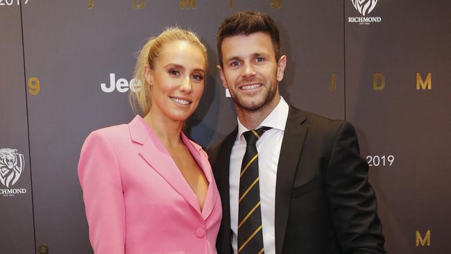 Trent Cotchin’s wife Brooke breached AFL rules by going to a day spa in Queensland. Richmond was fined for the breach. Picture: Wayne Taylor