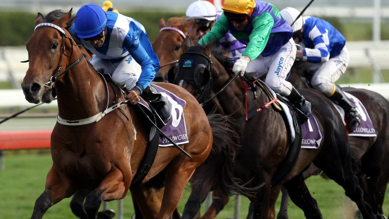 25/09/2010 SPORT: Randwick Races. Race 6. Yellowglen George Main Stakes Handicap 1600 m. Winner No:8 More Joyous Jockey Corey Brown (blue and white)