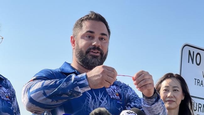 Sportsbet NT Operations and Partnerships Manager Thijs Bors shows off a red tag ahead of Season 10 of the Million Dollar Fish kicking off on October 1, 2024. Picture: Fia Walsh.