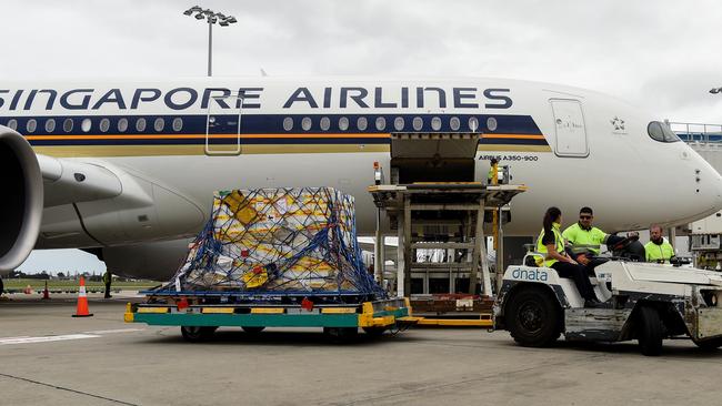 Pfizer COVID-19 vaccines unloaded at Sydney Airport. Picture: AAP