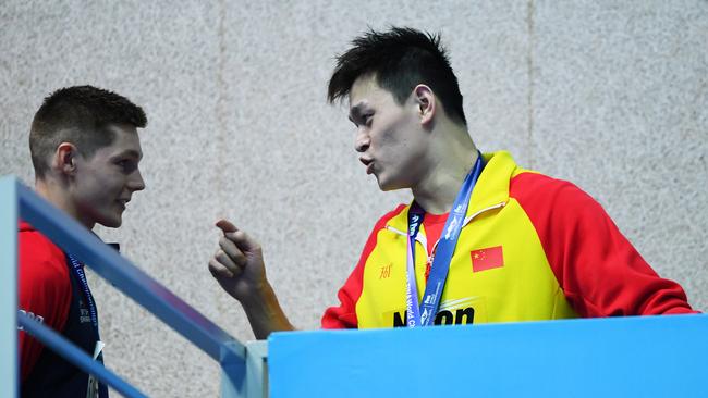 Sun Yang (R) told Scott he was a “loser”. Picture: Getty