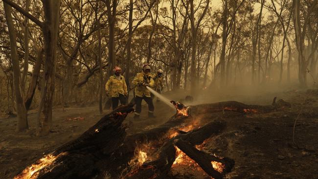 Members of the Sutherland Strike Force RFS contain a spot fire at a property in Colington, NSW in February. Picture: AAP