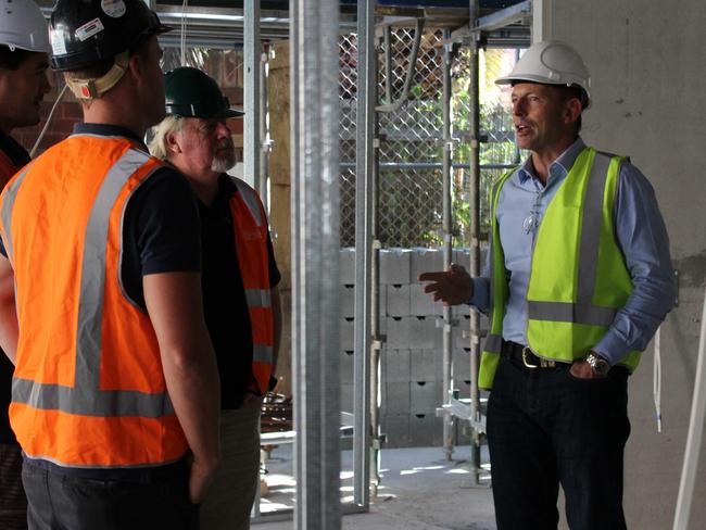 Tony Abbot visited a residential construction site on day two of the official election campaign