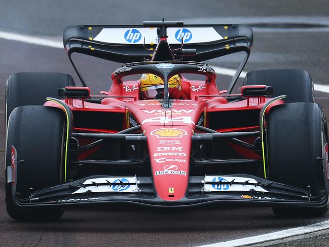 FIORANO MODENESE, ITALY - JANUARY 22: Lewis Hamilton of Great Britain driving the (44) Ferrari SF-23 on track during his first official days as a Scuderia Ferrari F1 driver at Fiorano Circuit on January 22, 2025 in Fiorano Modenese, Italy. (Photo by Clive Rose/Getty Images)