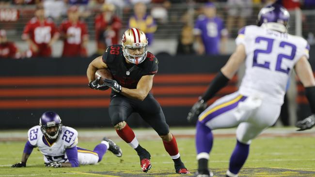 The winds inside Levi Stadium played havoc with Hayne. Picture: Michael Zagaris/Getty