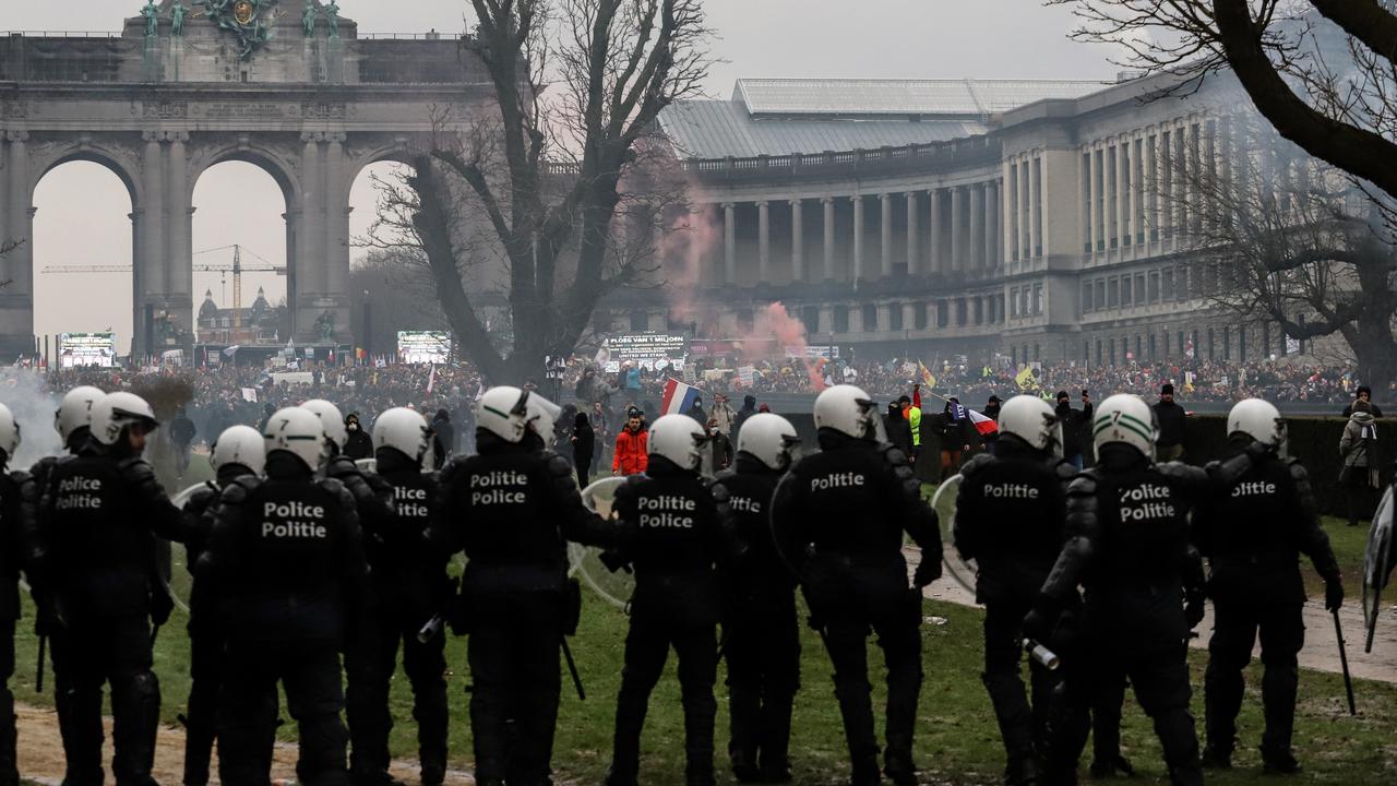 Police confront demonstrators during the European Demonstration for Democracy protest Picture: Valeria Mongelli/Bloomberg via Getty Images