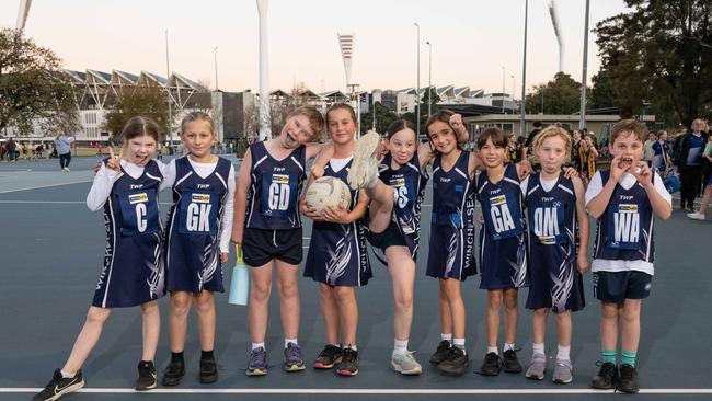 Winchelsea White under-11 netball team pull their funniest faces.
