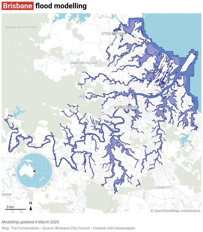 Modelling by Brisbane City Council shows 20,000 homes are at risk of flooding.