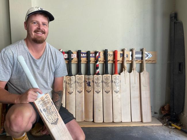 Brunswick CC star Chris Thewlis and his many Badger bats.