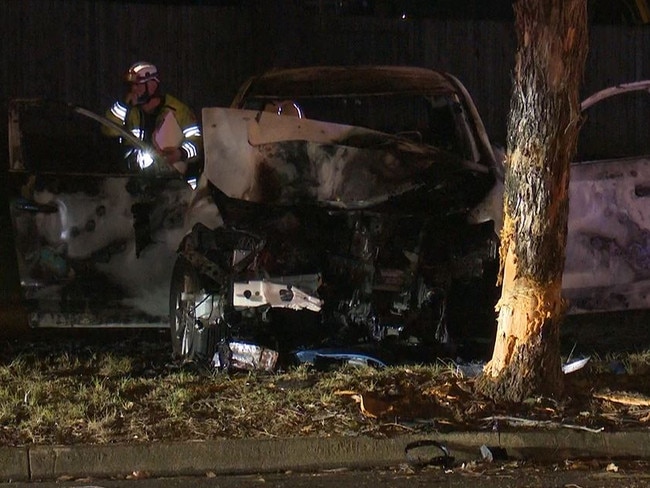 Fire and Rescue crews extinguished the burning car. Picture: TNV