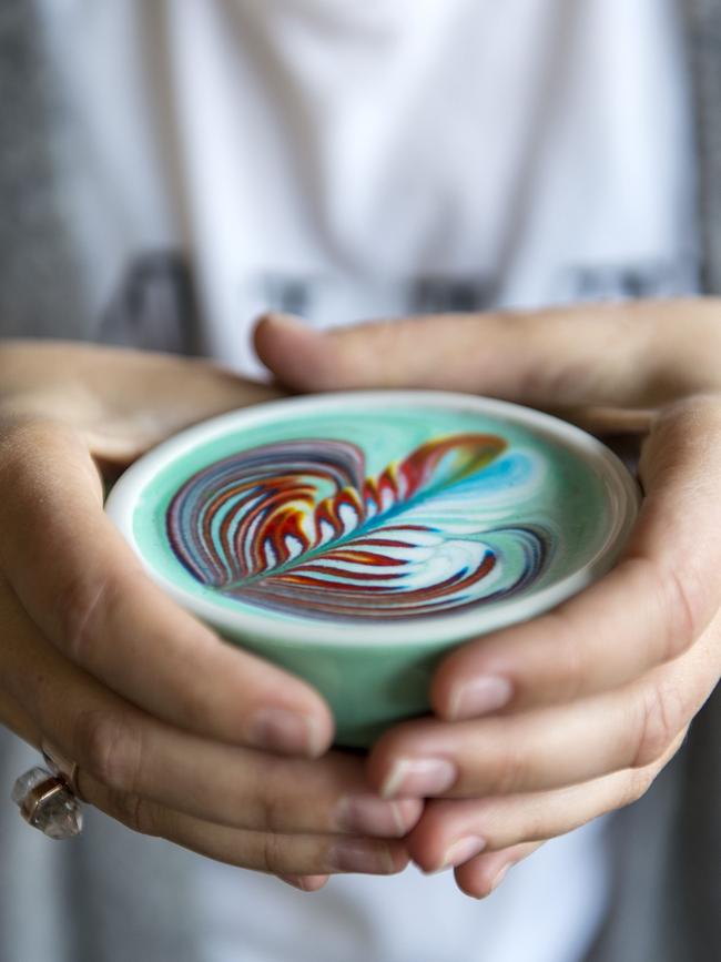 Rainbow, turmeric and beetroot lattes are some of the most popular orders with health conscious coffee consumers and fitness fanatics. Picture: Eugene Hyland