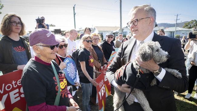 Prime Minister Anthony Albanese has been campaigning with Yes supporters in Tasmania. Picture: Chris Kidd