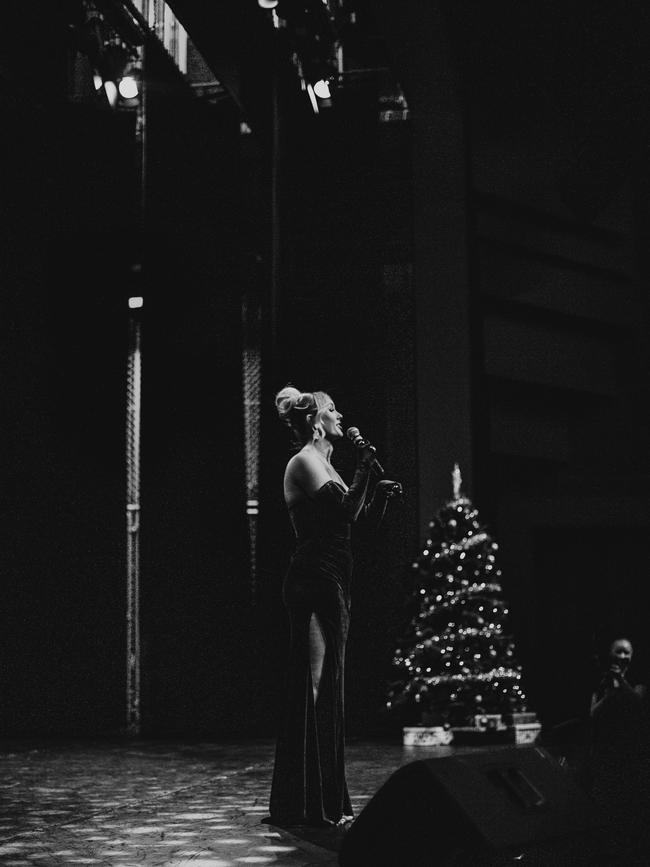 Taylah Evans, performing at the annual A Christmas Cabaret event she organises in Hobart. Picture: Expose Photography.