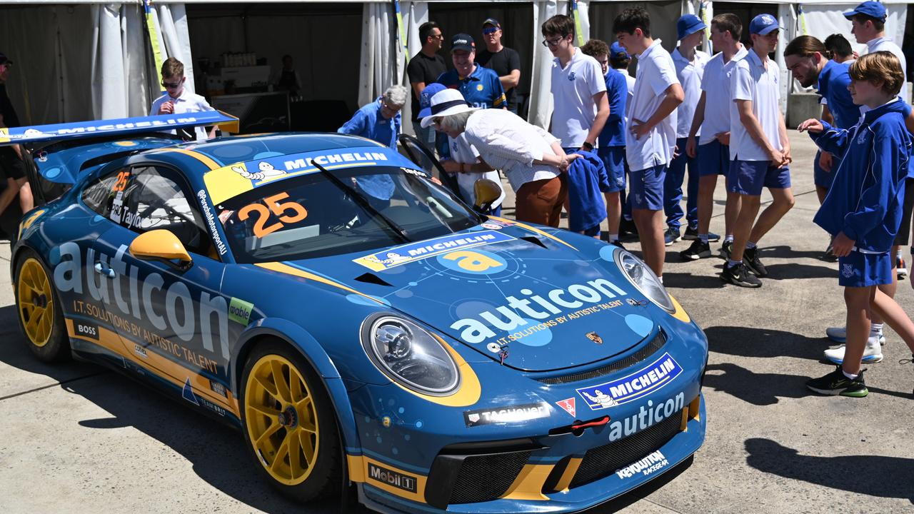 Students from Riverview Inclusion Program inspect one of the auticon cars at the track garage on October 22, 2024. Picture: supplied/Jonathan Sweet