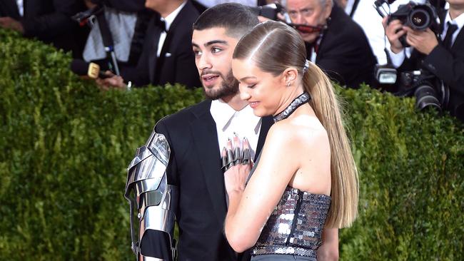 Gigi Hadid has sparked rumours she’s engaged to Zayn Malik by wearing a never-before-seen ring on her engagement finger. Picture: Supplied.