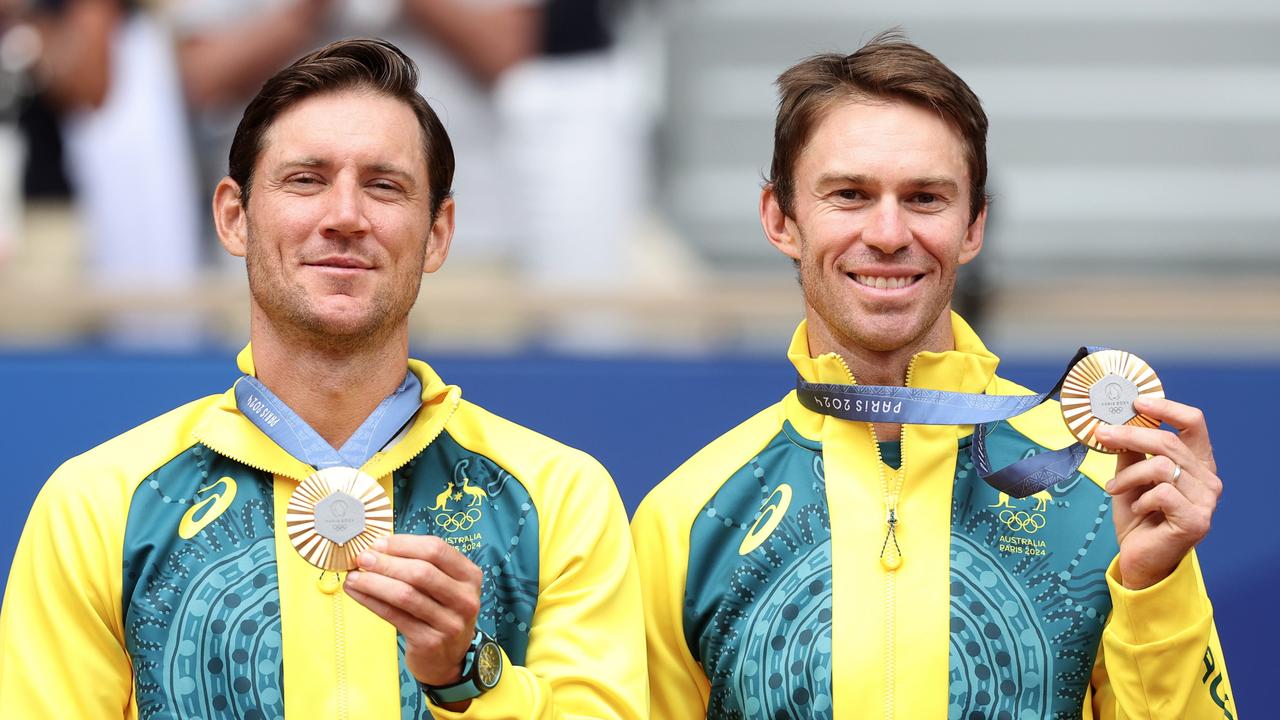 Gold medallists Matthew Ebden and John Peers in Paris. Picture: Matthew Stockman/Getty Images.