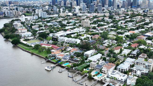 Large riverfront houses in the inner city Brisbane suburb of New Farm. The suburb has some of the Queensland capital city's most expensive real estate. Picture: Brendan Radke