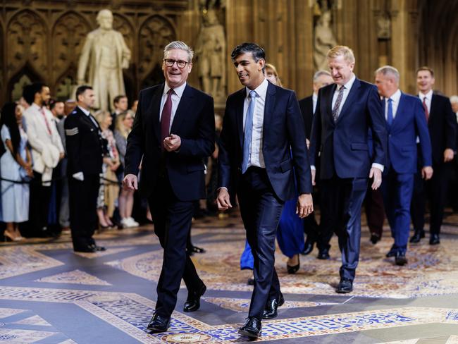 Prime Minister Sir Keir Starmer (left) and Conservative leader Rishi Sunak (right) lead MPs through the Central Lobby at the Palace of Westminster. Picture: Getty Images