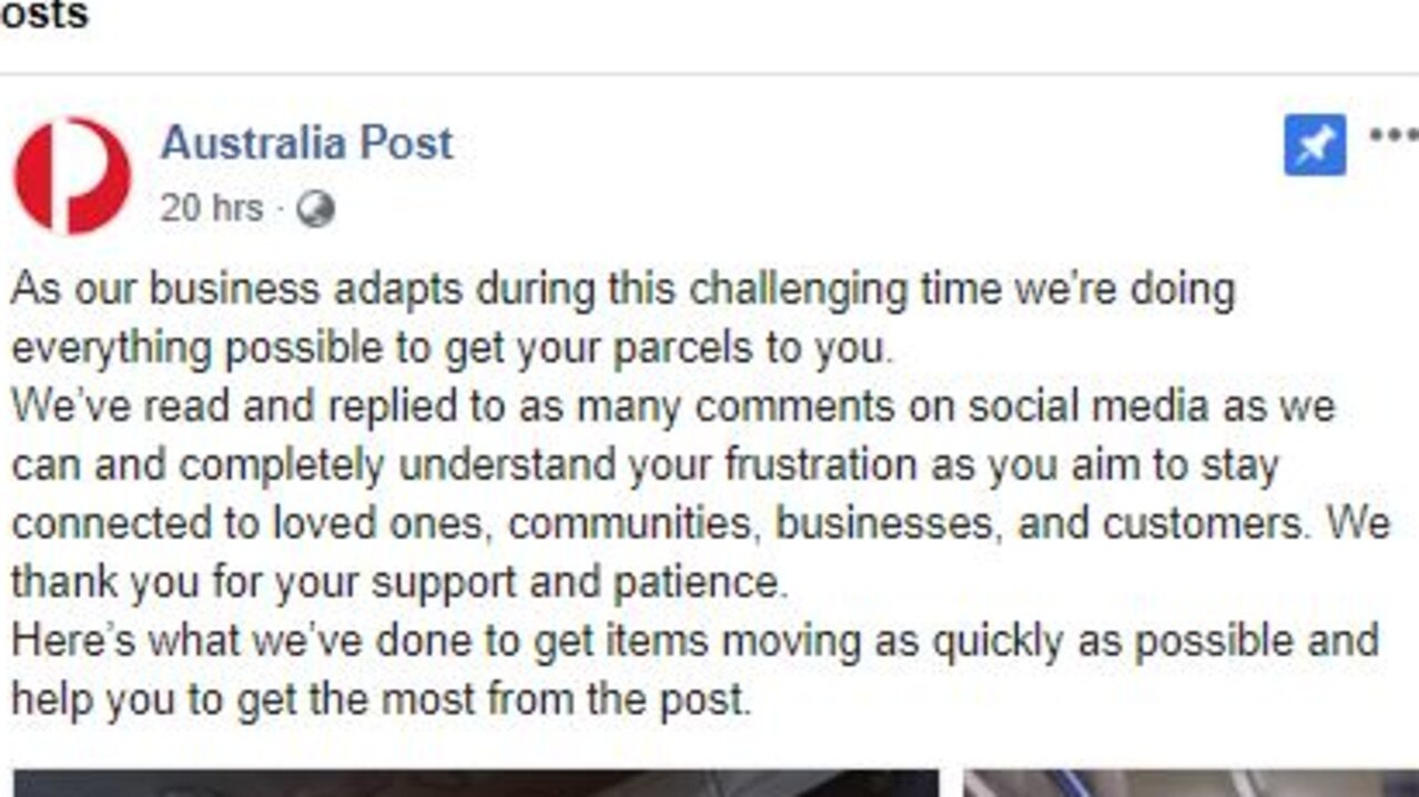 Australia Post addressed delivery delays on social media. Picture: Facebook