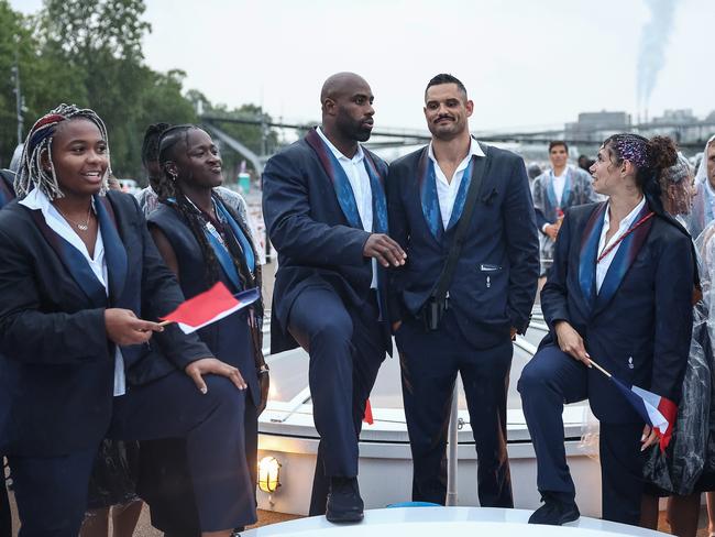 Athletes from France's delegation sail in a boat along the river Seine during the opening ceremony of the Paris 2024 Olympic Games. Picture: Getty Images