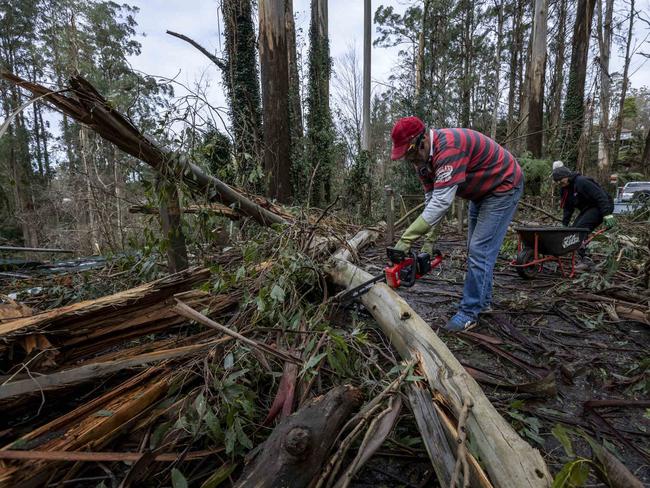 Kalorama locals Mary-Anne and Stewart Tyler clean up. Picture: Wayne Taylor / NCA NewsWire