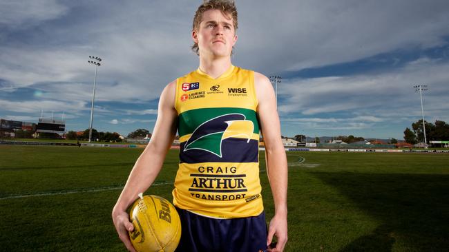 Eagles’ mature-age draft prospect Max Beattie at Woodville Oval. Picture: Brett Hartwig