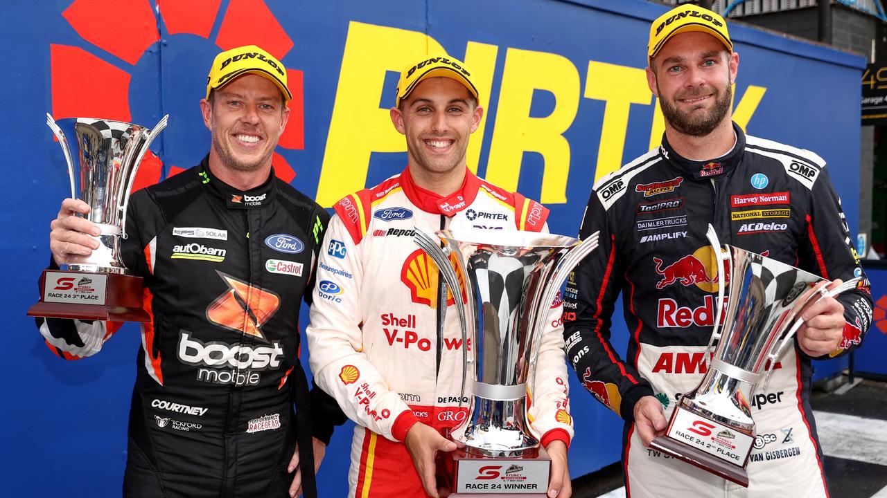 The podium men James Courtney, Anton De Pasquale and Shane van Gisbergen. Picture: Getty Images