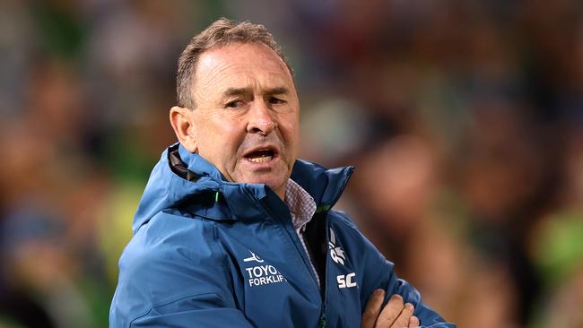CANBERRA, AUSTRALIA - APRIL 03: Raiders coach Ricky Stuart is pictured during the round five NRL match between Canberra Raiders and Cronulla Sharks at GIO Stadium, on April 03, 2025, in Canberra, Australia. (Photo by Mark Nolan/Getty Images)