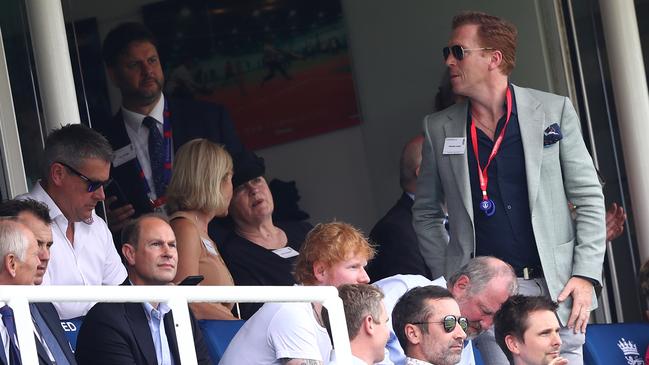 Actor Damien Lewis (right), singer Ed Sheeran (centre) and Prince Edward, the Earl of Wessex, are among the crowd at Lord’s for the England-Australia World Cup clash. Picture: Getty Image