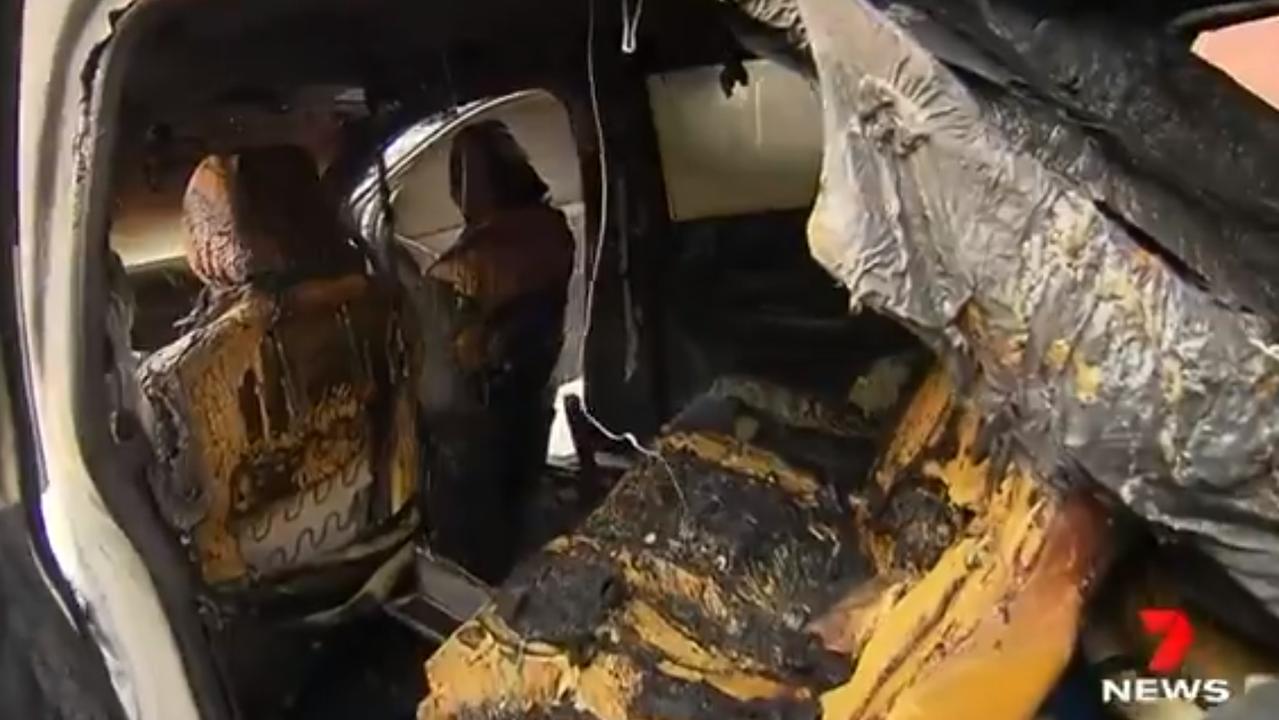 The 40-year-old victim’s car was found torched at North Haven following the carjacking. Picture: 7NEWS Adelaide