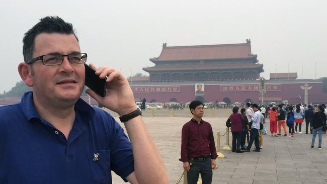 Victorian Premier Daniel Andrews during a previous visit to China, at Tiananmen Square in Beijing.