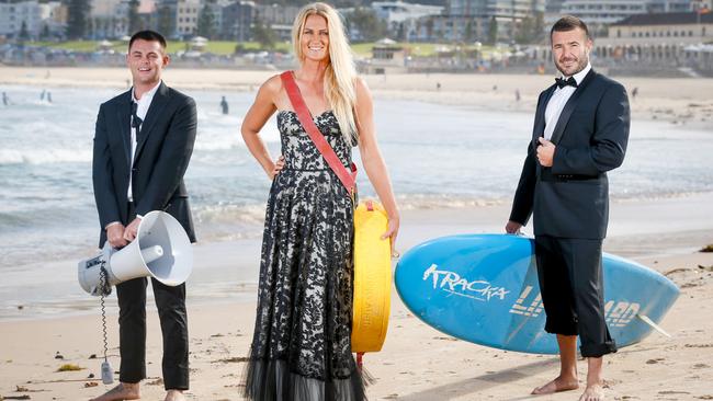 Jesse Pollock, Nicola Atherton and Daniel McLaughlin, Bondi Rescue lifeguards getting set for the Logies. Picture Craig Greenhill
