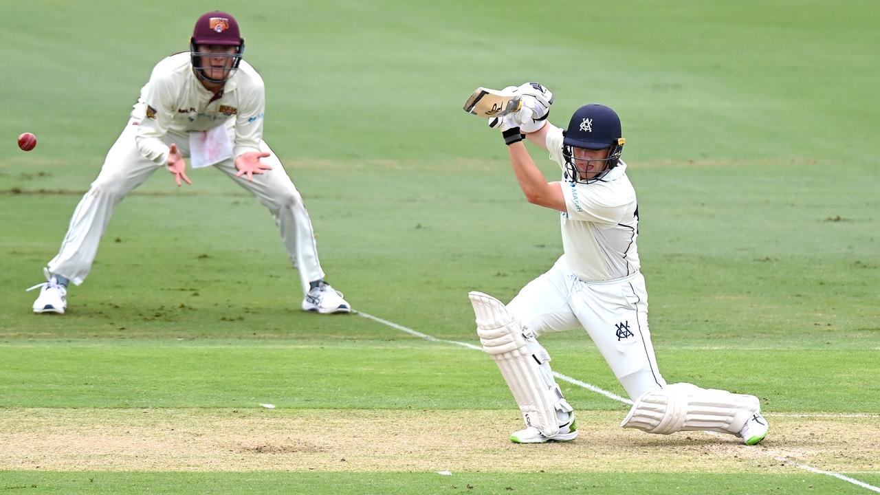 Test and Victorian opener Marcus Harris scored a classy and gutsy Sheffield Shield hundred against Queensland in Brisbane. (Photo by Bradley Kanaris/Getty Images)