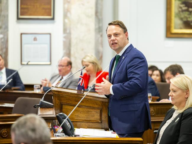 New Lord Mayor Adrian Schrinner at Brisbane City Council meeting, Monday, April 8, 2019 (AAP Image/Richard Walker)