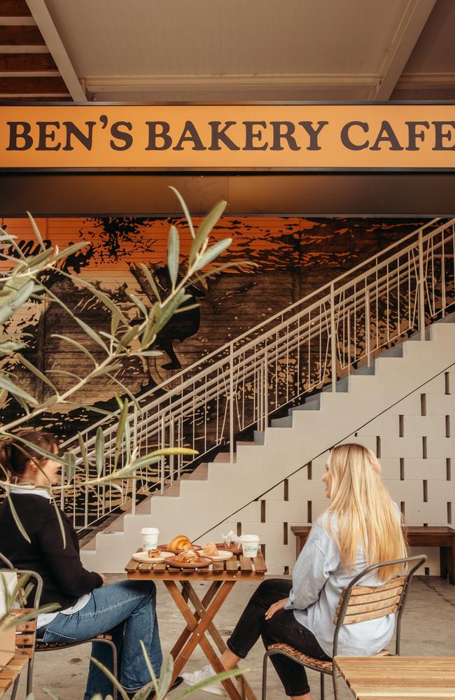 Ben’s Bakery Cafe, wit thee Simon Anderson mural in the background, is a big part of The Mona. Picture: Jared Lyons