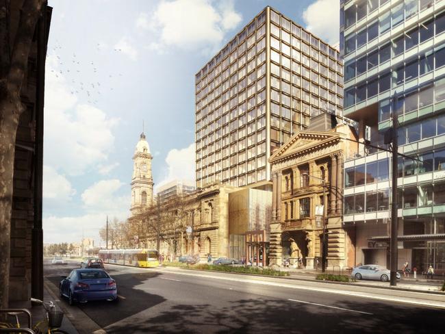 Artist impressions of developer Greaton’s proposed 16-storey hotel behind the Adelaide GPO. Source: State Commission Assessment Panel