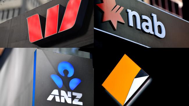 A composite image of signage of Australia's 'big four' banks ANZ, Westpac, the Commonwealth Bank (CBA) and the National Australia Bank (NAB) signage in Sydney, Saturday, May 5, 2018. (AAP Image/Joel Carrett) NO ARCHIVING