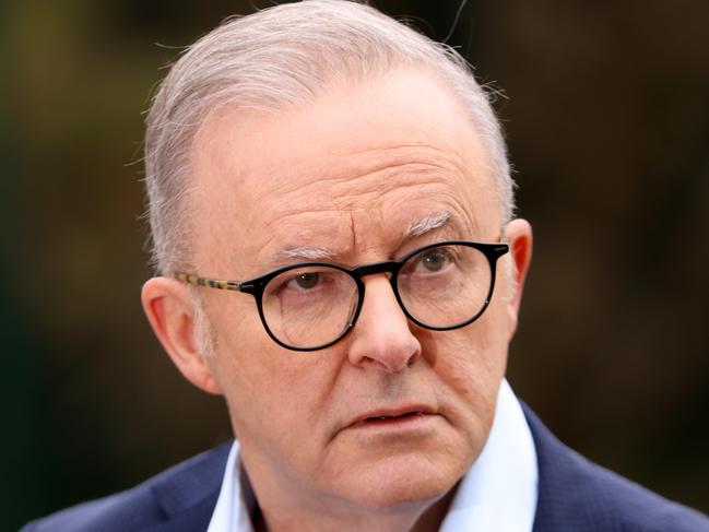 SYDNEY, AUSTRALIA - NewsWire Photos MAY 31, 2024: Prime Minister Anthony Albanese at a press conference after a tour of a social housing project in Russell Lea .Picture: NewsWire / Damian Shaw