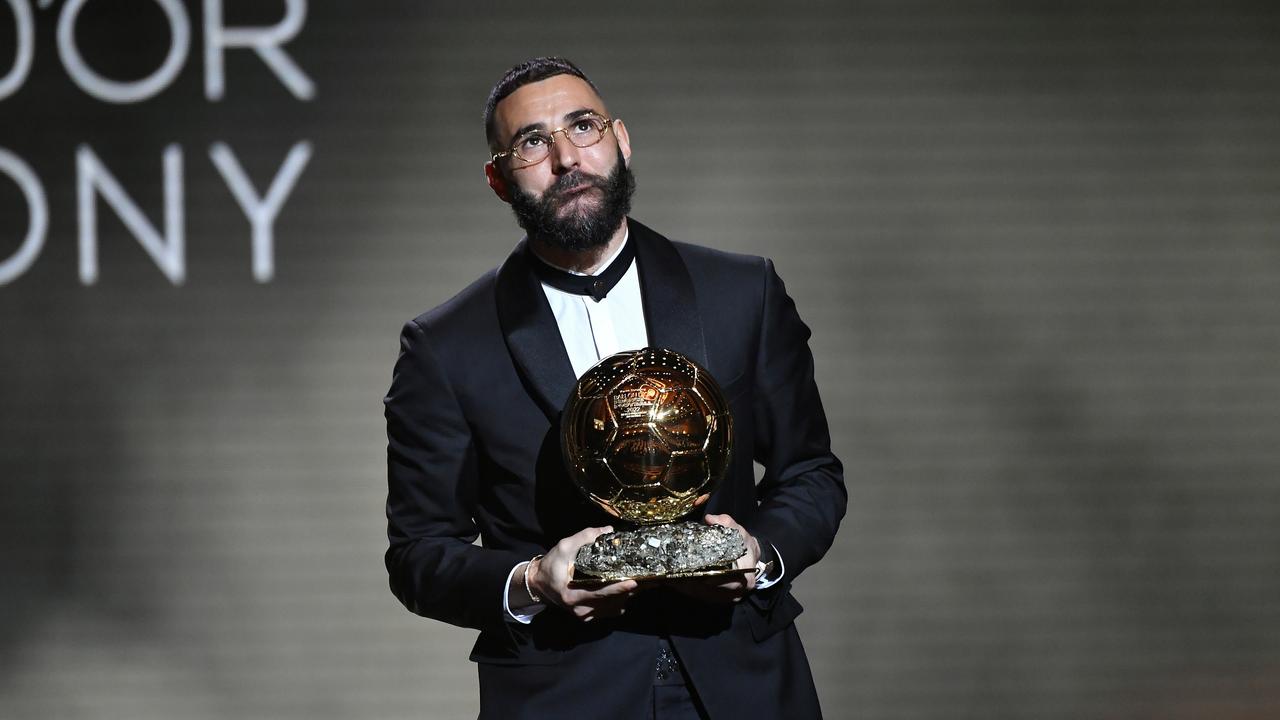 PARIS, FRANCE – OCTOBER 17: Karim Benzema receives the Ballon d'Or award during the Ballon D'Or ceremony at Theatre Du Chatelet In Paris on October 17, 2022 in Paris, France. (Photo by Aurelien Meunier/Getty Images)